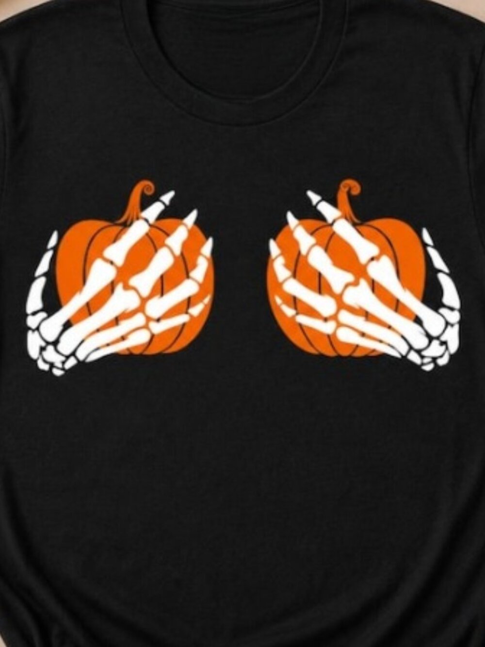 Skeleton Hands Pumpkin Shirt, Funny Halloween T-Shirt - Picture 2 of 4